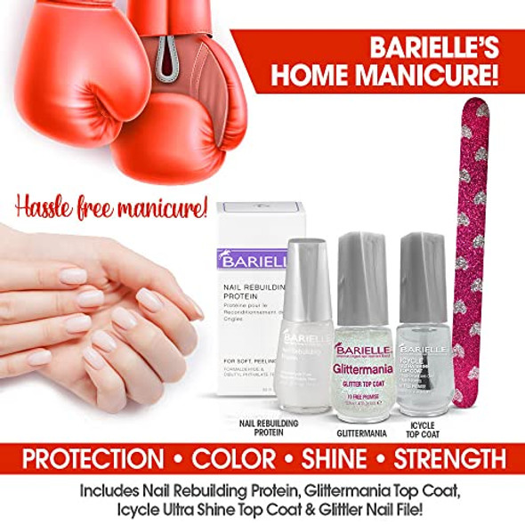 Barielle Home Manicure Collection 4-Pc Nail Care Collection - Includes Nail Rebuilding Protein Ultra Shine & Glitter Top Coats And Glitter Nail File Barielle Home Manicure Collection 4-Pc Nail Care Collection - Includes Nail Rebuilding Protein Ultra Shine & Glitter Top Coats And Glitter Nail File