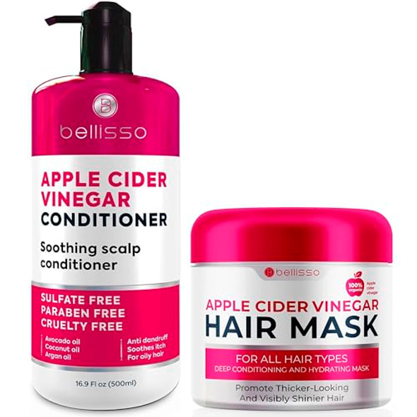 Bellisso Apple Cider Vinegar Conditioner - Sulfate Paraben And Silicone  - For Dry Damaged And Oily Hair And Apple Cider Vinegar Hair Conditioner Mask - Sulfate Sls Paraben  Deep Treatment