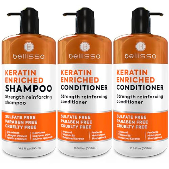 Bellisso Keratin Shampoo And Conditioner Set And Keratin Conditioner