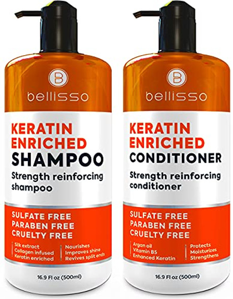 Bellisso Keratin Shampoo And Conditioner Set And Keratin Conditioner
