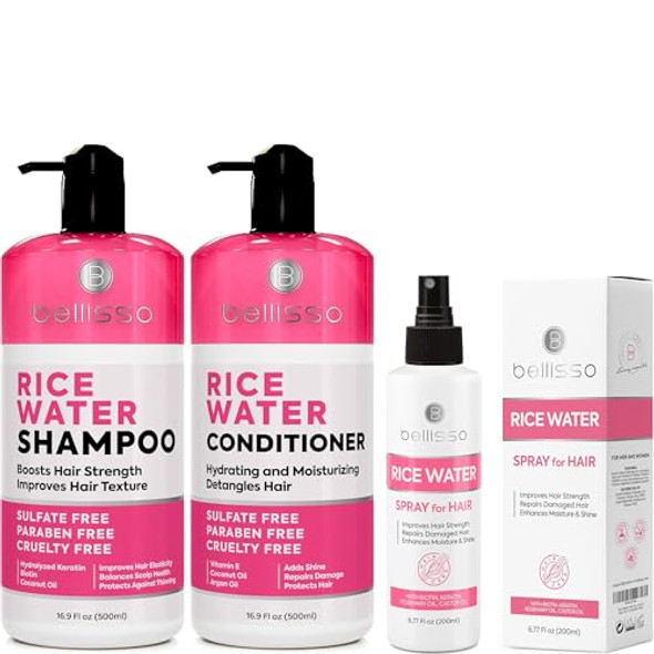 Bellisso Rice Water Shampoo And Conditioner Set And Rice Water Spray For Hair