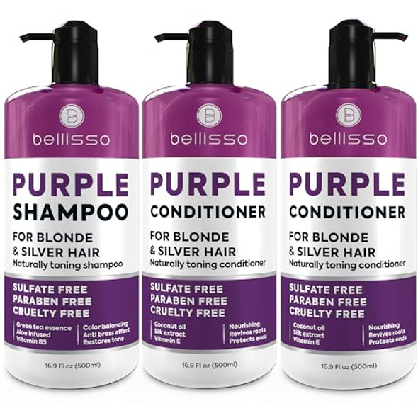 Bellisso Purple Shampoo And Conditioner Set And Purple Conditioner