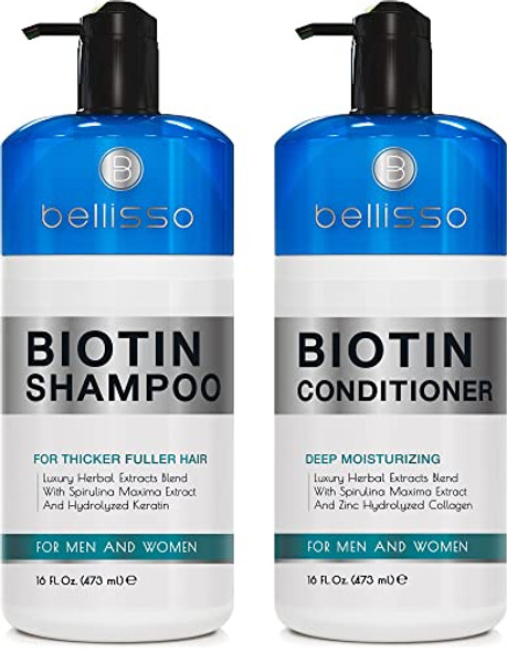 Bellisso Biotin Shampoo And Conditioner Set And Biotin Heat Protectant Spray For Hair With Moroccan Argan Oil