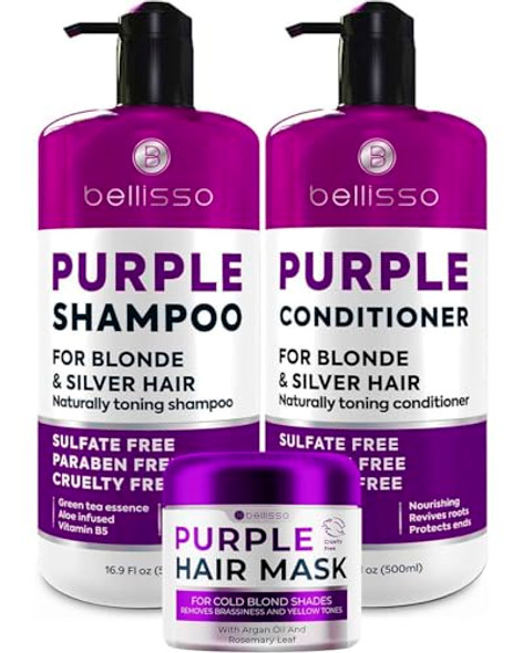 Bellisso Purple Shampoo For Blonde Hair And Purple Conditioner And Purple Hair Mask