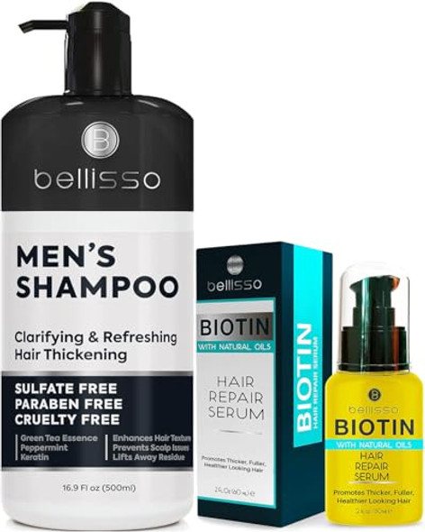 Bellisso Shampoo For Men And Biotin Hair Thickening Serum For Men And Women