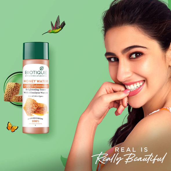 Biotique Bio Honey Water Clarifying Toner 120Ml (4.05 Oz.) I With Himalayan Water I All Skin Type I Blended With Pure Honey Aloe Vera Manjishtha Nutgalls Carrot Sandalwood And The Fresh Waters