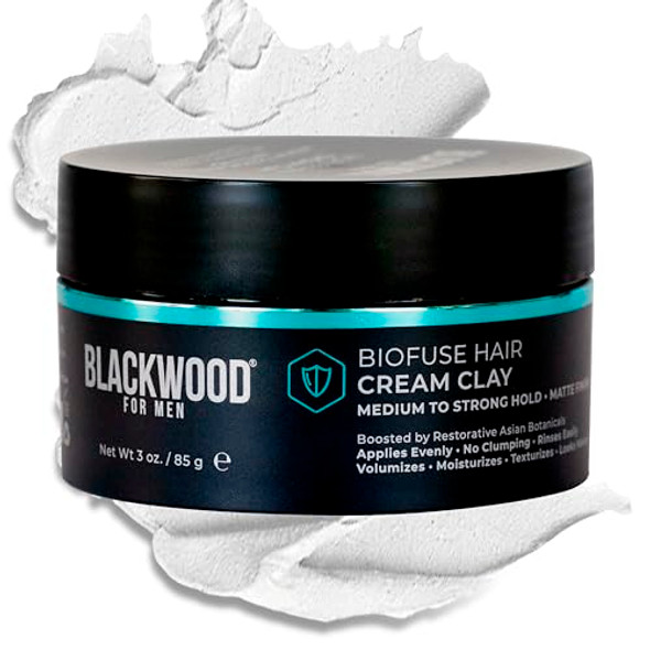 Blackwood For Men Biofuse Hair Cream Clay Matte Finish Medium To Strong Hold Hair Styling Aid Natural Hybrid That Texturizes Moisturizes Conditions Adds Volume Fights Frizz & Detangles 3Oz