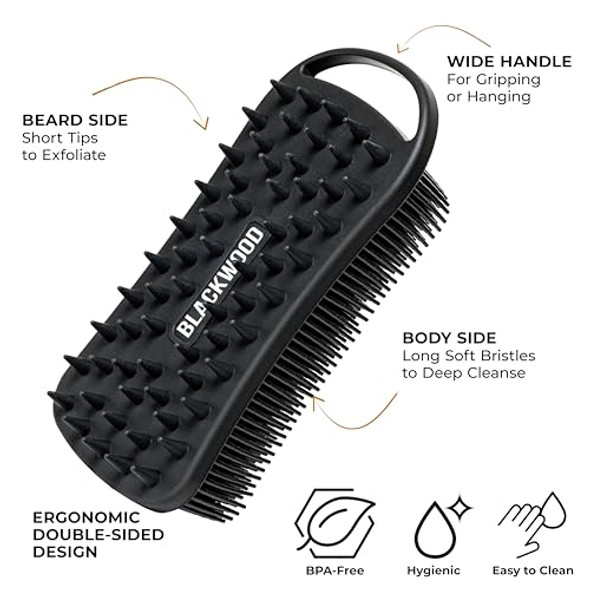 Blackwood For Men Double Duty Beard & Body Scrubber With Hydroblast Moisturizing Shampoo (7 Oz)