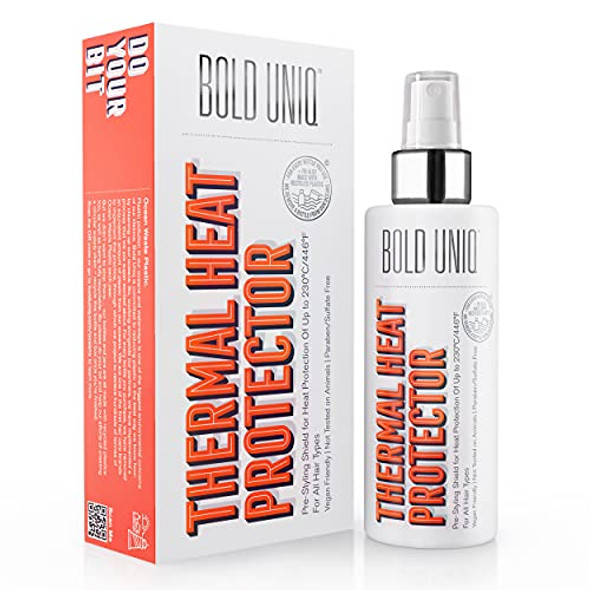 Bold Uniq Heat Protectant Spray For Hair - Thermal Protector Up To 450ºF From Flat Irons & Hot Blow Dry - Light Weight Thermal Shield Protection Prevents Damage & Breakage Sulfate & Paraben  - 5.9 Fl.Oz Bold Uniq Heat Protectant Spray For Hair - Thermal Protector Up To 450ºF From Flat Irons & Hot Blow Dry - Light Weight Thermal Shield Protection Prevents Damage & Breakage Sulfate & Paraben  - 5.9 Fl.Oz
