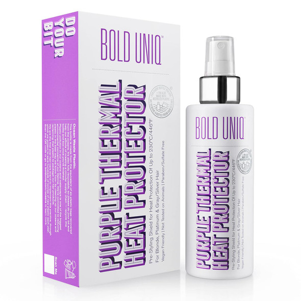 Bold Uniq Heat Protectant Spray Formulated For Blonde Platinum Ash & Silver/Gray Hair. Thermal Shield Protection Professional Formula Minimises Brassy Yellow Tones. Protects Dry Damaged Frizzy & Curly Hair Bold Uniq Heat Protectant Spray Formulated For Blonde Platinum Ash & Silver/Gray Hair. Thermal Shield Protection Professional Formula Minimises Brassy Yellow Tones. Protects Dry Damaged Frizzy & Curly Hair