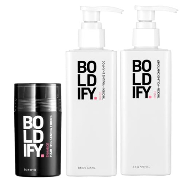 Boldify Hair Fiber + Shampoo + Conditioner: Thicken & Grow Bundle For Men & Women (Dark Brown)