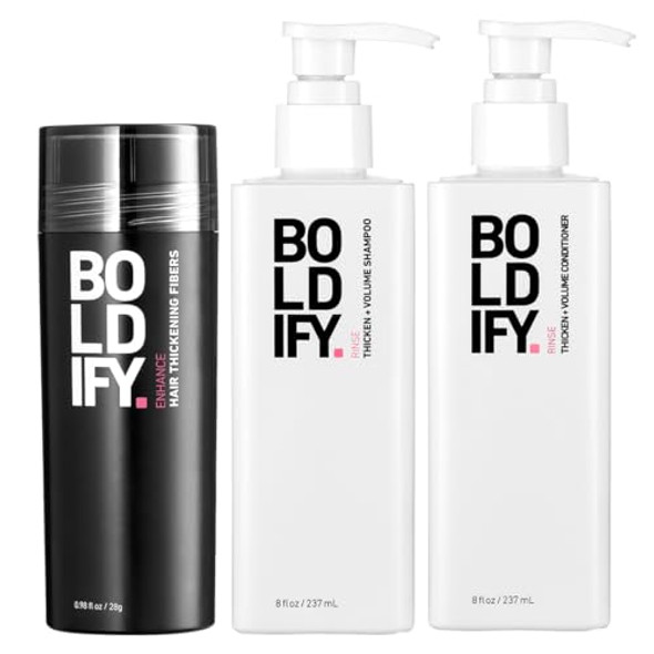 Boldify Hair Fiber + Shampoo + Conditioner: Thicken & Nourish Bundle For Men & Women (Medium Brown28G)