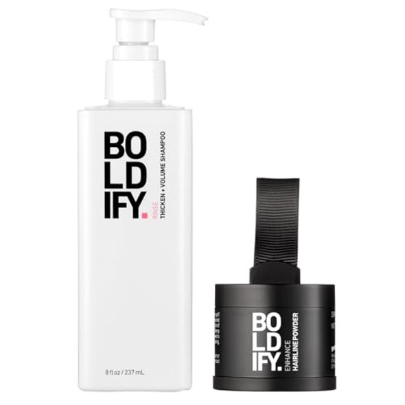 Boldify Hairline Powder + Shampoo: Bundle: Root Touchup Hair Loss Powder And Natural Volumizing Shampoo For Fine Hair (Light Brown)