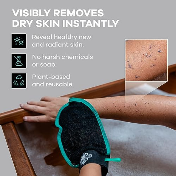 Dermasuri - Deep Exfoliating Body Scrub & Foot Scrub Set Bundle - Shower Body Exfoliator Glove Spa Exfoliation Mitt & Exfoliating Feet Spray - Dry Skin Remover Sole File - Skin Care Spa Treatment Pro