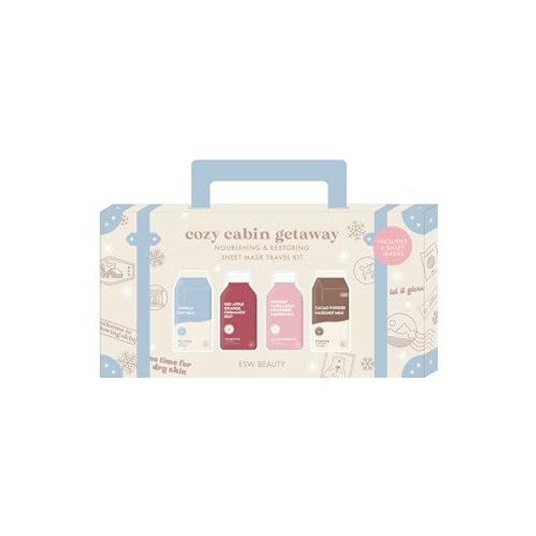 Esw Beauty Cabin Getaway Face Mask Set – Soothing & Restoring With Coconut Cranberry Beet & Cacao – Includes Strawberries & Cream Vanilla Oat Spiced Glow & Cacao Hazelnut – Vegan Skincare