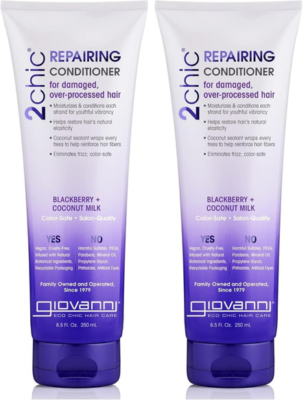 Giovanni 2Chic Ultra-Repairing Conditioner - For Damaged Over-Processed Hair Helps Restore Hair'S Natural Elasticity Blackberry & Coconut Milk Argan Keratin Shea Butter Color Safe - 8.25 Oz.