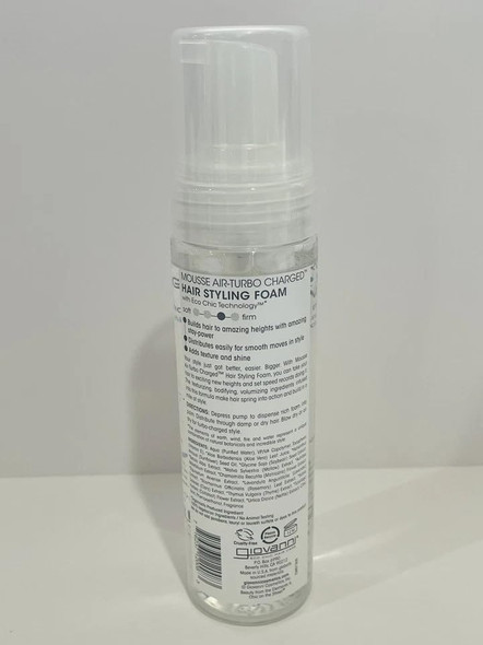 Giovanni Hair Styling Foam Natural Mousse - Air Turbo Charged 7 Ounce - 6 Per Case. Giovanni Hair Styling Foam Natural Mousse - Air Turbo Charged 7 Ounce - 6 Per Case.