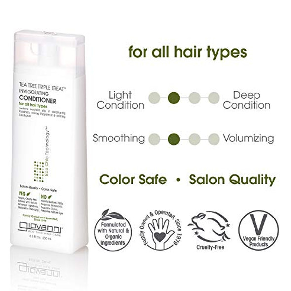 Giovanni Tea Tree Triple Treat Invigorating Conditioner 8.5 Oz. - Cooling Peppermint Eucalyptus Rosemary Helps Dry Flaking Scalp Lauryl And Laureth Sulfate  Paraben