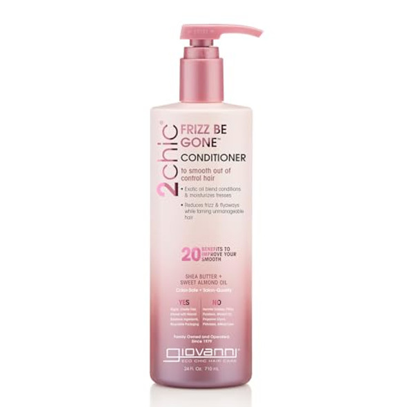 Giovanni 2Chic Frizz Be Gone Conditioner - Anti-Frizz Natural Hair Smoothing Formula With Shea Butter & Sweet Almond Oil Macadamia Paraben  Color Safe - 24 Oz