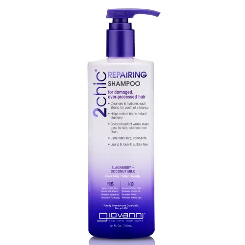 Giovanni 2Chic Ultra-Repairing Shampoo - For Damaged Over-Processed Hair Helps Restore Hair'S Natural Elasticity Blackberry & Coconut Oil Argan Shea Butter Color Safe - 24 Fl Oz