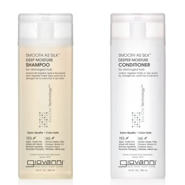 Giovanni Hair Care Products Giovanni Smooth As Silk Deeper Moisture Shampoo & Conditioner Set 8.5 Oz. Calms Frizz Detangles Wash & Go Co Wash No Parabens Color Safe 8.5 Fluid_Ounces Giovanni Hair Care Products Giovanni Smooth As Silk Deeper Moisture Shampoo & Conditioner Set 8.5 Oz. Calms Frizz Detangles Wash & Go Co Wash No Parabens Color Safe 8.5 Fluid_Ounces