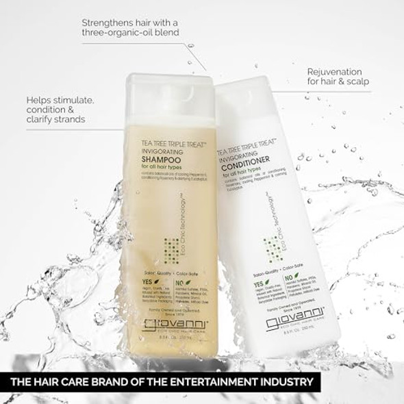 Giovanni Tea Tree Triple Treat Invigorating Shampoo & Conditioner Set - Cooling Peppermint Eucalyptus Rosemary Helps Dry Flaky Scalp Salon Quality Vegan Cruelty  Paraben  - 8.5 Oz Each