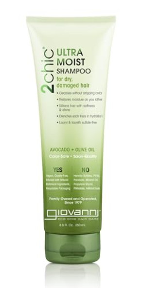 Giovanni 2Chic Ultra-Moist Shampoo - Avocado & Olive Oil Creamy Hydration Formula Enriched With Aloe Vera Shea Butter Botanical Extracts No Parabens Color Safe - 8.5 Fl Oz