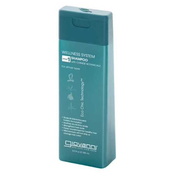 Giovanni Wellness System Shampoo 8.5 Oz. Chinese Botanicals & Ginseng Soothes Dry & Itchy Scalp No Parabens Color Safe Lauryl & Laureth Sulfate