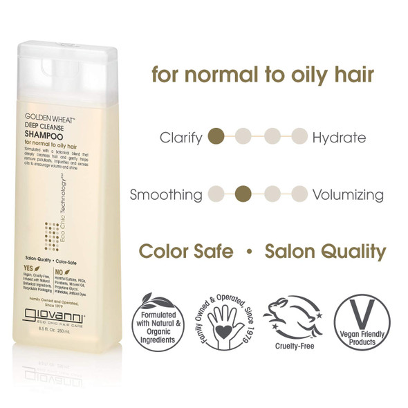 Giovanni Eco Chic Golden Wheat Deep Cleanse Shampoo - Shampoo For Oily Hair Deep Cleansing With Botanical Oils Helps Encourages Volume & Shine Color Safe - Spearmint Oil + Aloe Vera 8.5 Oz Giovanni Eco Chic Golden Wheat Deep Cleanse Shampoo - Shampoo For Oily Hair Deep Cleansing With Botanical Oils Helps Encourages Volume & Shine Color Safe - Spearmint Oil + Aloe Vera 8.5 Oz