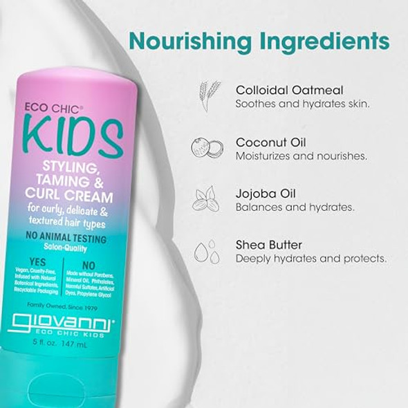 Giovanni Eco Chic Kids Styling Taming & Curl Cream - Kids Curl Cream Kids Curly Hair Products Curl Cream For Curly Hair Kids For Curly Delicate And Textured Hair Types Salon Quality - 5 Fl Oz