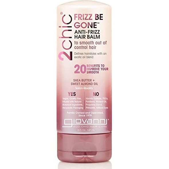 Giovanni 2Chic Frizz Be Gone Anti-Frizz Hair Balm - Natural Hair Smoothing Formula With Shea Butter & Sweet Almond Oil Macadamia Color Safe Vegan - 5 Oz