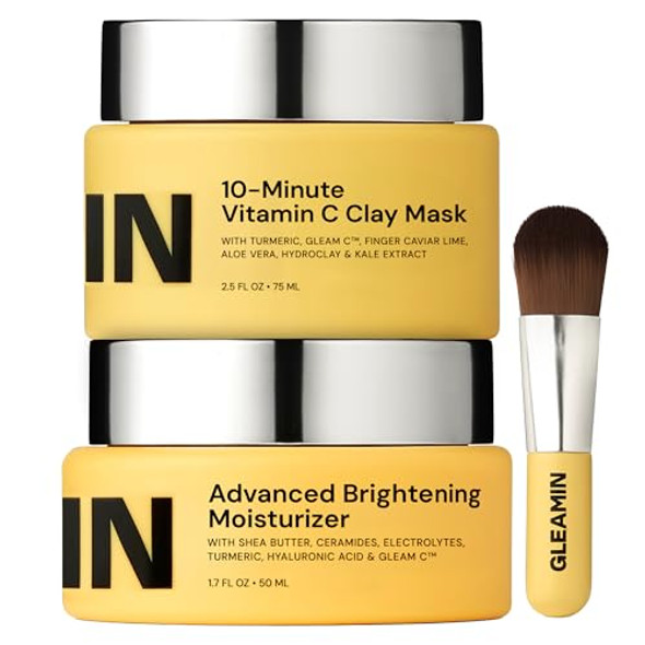 Gleamin Brightening Duo – Vitamin C Clay Mask & Advanced Brightening Moisturizer For Dark Spots Uneven Tone & Glowing Skin
