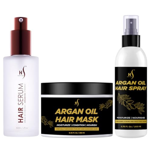 Herstyler Argan Oil Hair Serum 2 Fl Oz Argan Oil Hair Mask 9.46 Fl Oz Hair Shine Spray 6.76 Fl Oz - Hair Care Set Of 3
