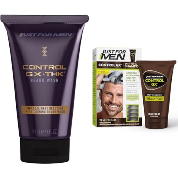 Just For Men Control Gx + Thk Grey Reducing And Thickening Beard Wash 4 Oz (Pack Of 1) + Just For Men Control Gx Grey Reducing Shampoo 4 Fl Oz (Pack Of 1)