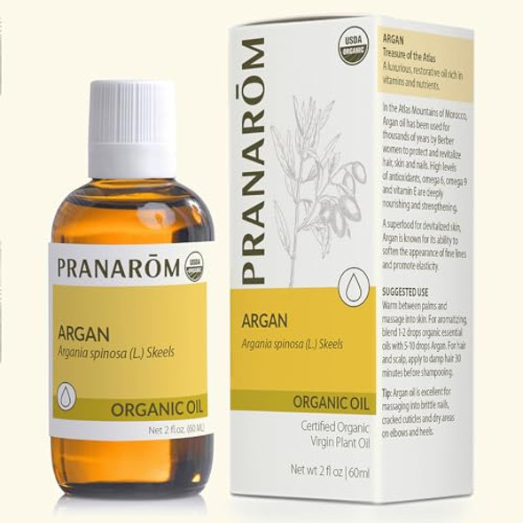 Pranarom - Usda  Organic Moroccan Argan Virgin Plant Oil - 2 Fl Oz Glass Bottle - Mositurize Protect & Nourish - Hair Skin & Nails