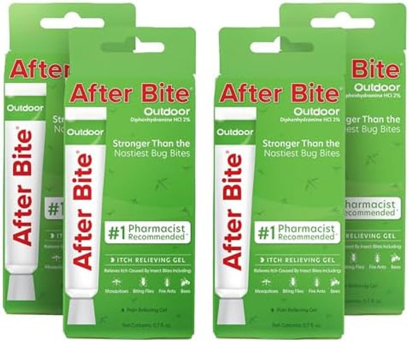 After Bite Outdoor Formula - Itch Relief With Diphenhydramine Hcl - Ideal For Mosquito & Fire Ant Bites Bees & More - Portable Gel Formula - 0.7 Oz (4 Pack)