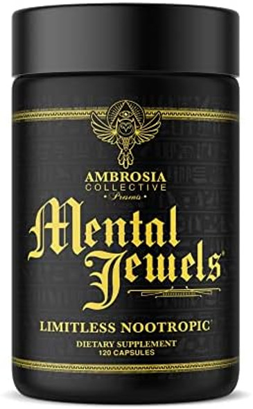 Ambrosia Mental Jewels (Capsules) - Cognitive Enhancer  Increase Memory Communication Skills Concentration & Focus  Alpha Gpc Choline Bacognize  120 Veggie Capsules (30 Day Supply)