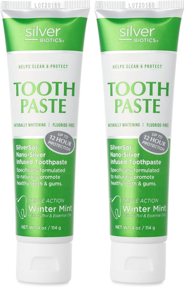 American Biotech Labs Silver Biotics Tooth Paste  Silversol Ag₄O₄ 20 Ppm Nano-Silver Infused + Above-Sea Coral Calcium  Naturally Whitening  Flouride-  Winter Mint  4 Oz American Biotech Labs Silver Biotics Tooth Paste  Silversol Ag₄O₄ 20 Ppm Nano-Silver Infused + Above-Sea Coral Calcium  Naturally Whitening  Flouride-  Winter Mint  4 Oz