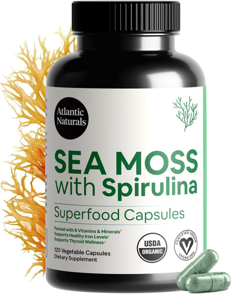 Atlantic Naturals Sea Moss With Spirulina Superfood Capsules - Multivitamin Supplement Supports Healthy Iron And Immune Health Alternative To Seamoss Gel And Powder - Irish Sea Moss Capsules (120 Ct) Atlantic Naturals Sea Moss With Spirulina Superfood Capsules - Multivitamin Supplement Supports Healthy Iron And Immune Health Alternative To Seamoss Gel And Powder - Irish Sea Moss Capsules (120 Ct)