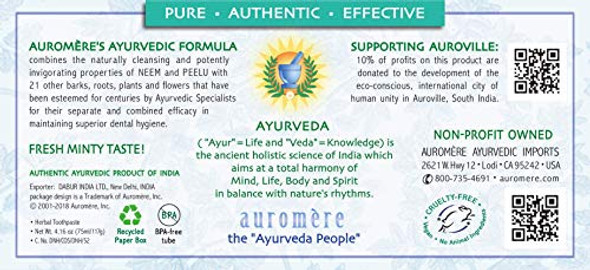 Auromere Ayurvedic Herbal Toothpaste Fresh Mint - Vegan Natural Non Gmo Flouride  Gluten  With Neem & Peelu (4.16 Oz) 1 Pack Auromere Ayurvedic Herbal Toothpaste Fresh Mint - Vegan Natural Non Gmo Flouride  Gluten  With Neem & Peelu (4.16 Oz) 1 Pack