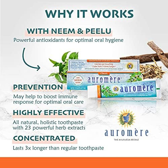 Auromere Ayurvedic Herbal Toothpaste Classic Licorice - With Neem & Peelu Natural Non-Gmo Fluoride  Vegan Cruelty- - Lasts 3X Longer - 6 Pack Auromere Ayurvedic Herbal Toothpaste Classic Licorice - With Neem & Peelu Natural Non-Gmo Fluoride  Vegan Cruelty- - Lasts 3X Longer - 6 Pack