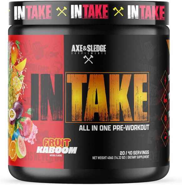 Axe & Sledge Intake All-In-One Pre-Workout  300Mg Caffeine  L-Citrulline Beta Alanine Betaine For Performance & Focus  Pre-Workout For Men & Women  20/40 Servings Fruit Kaboom