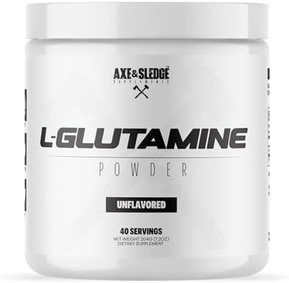 Axe & Sledge Basics Glutamine  5G Pure L-Glutamine Per Serving Unflavored 40 Servings  No Fillers Sweeteners Or Artificial Substances Supports Muscle Recovery & Performance