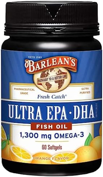Barlean'S Omega 3 Fish Oil Supplements Supplement Softgels For Men And Women 1300 Mg Ultra Epa And Dha Fatty Acids Orange Flavored 60 Count
