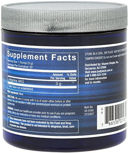 Bodytech L-Arginine Akg 3000Mg - Supports Exercise Endurance & Intensity Muscle Growth & Recovery Vasodilation Nitric Oxide (3.17 Ounce Powder)