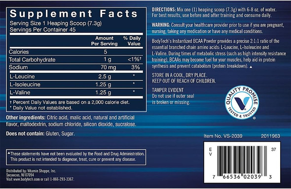 Bodytech Bcaa (Branched Chain Amino Acid) Fruit Punch - Optimal 2:1:1 Ratio - Supports Muscle Recovery & Endurance (11.5 Ounce Powder)