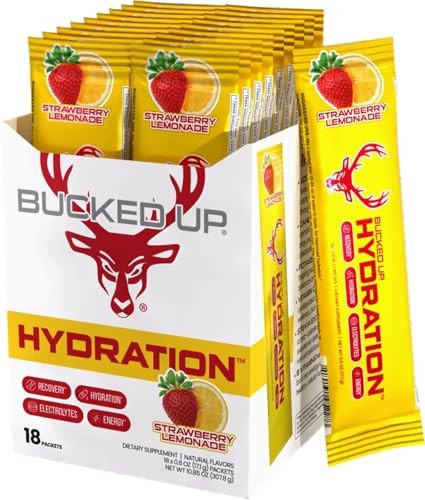 Bucked Up Hydration - Strawberry Lemonade  Electrolyte And Hydration Powder Drink Mix  18 Packs (18 Servings)