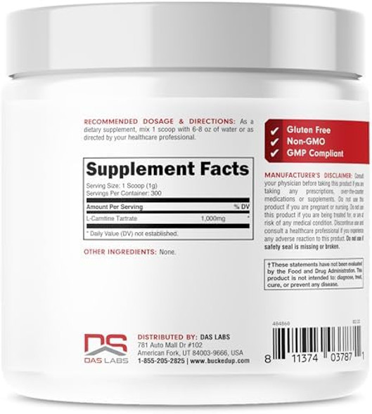 Bucked Up L-Carnitine Tartrate 1000Mg Powder Essentials (300 Servings)