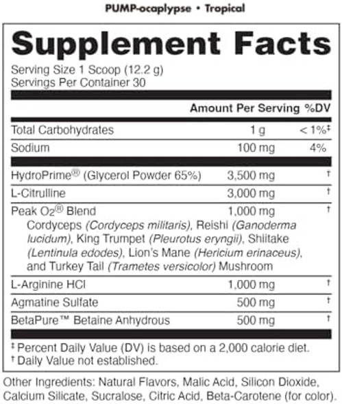 Bucked Up Pump-Ocalypse Tropical  Nitric Oxide And L Arginine Supplement With Citrulline Malate Glycerpump  Ultimate N.O. Booster  Lean Muscle Support For Blood Flow Vascularity Hydration And Endurance Bucked Up Pump-Ocalypse Tropical  Nitric Oxide And L Arginine Supplement With Citrulline Malate Glycerpump  Ultimate N.O. Booster  Lean Muscle Support For Blood Flow Vascularity Hydration And Endurance
