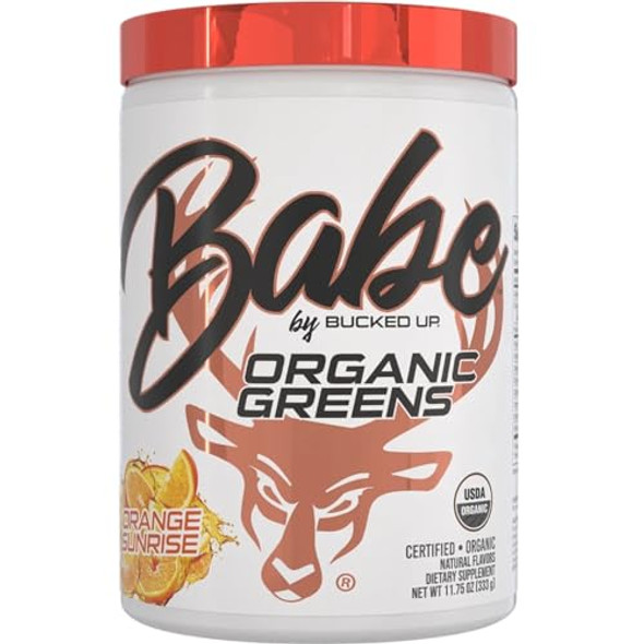Bucked Up Greens Superfood Powder Orange Sunrise 8 Most Essential Mixed Greens  100% Organic  Chlorella Spinach Kale Spirulina Alfalfa Broccoli Wheat Grass & Barley Grass  30 Serv  11.75 Oz